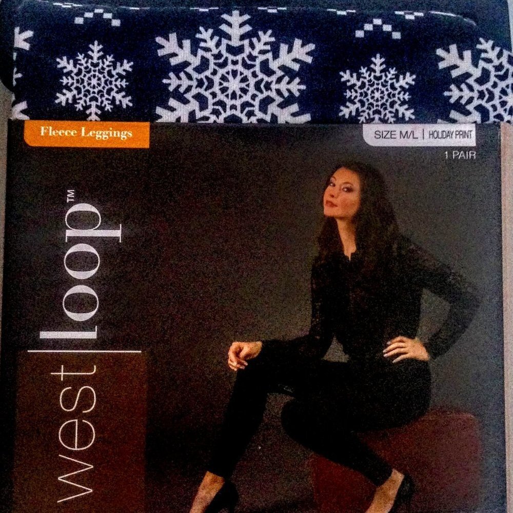 West Loop Women's M/L Holiday Fleece Leggings Snowflake Fair Isle Winter Printed